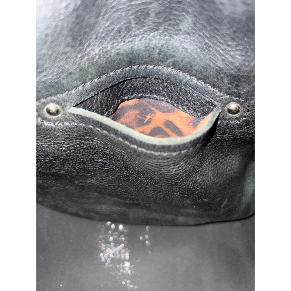 B. Makowsky Black Genuine Leather Large Hobo Shoulder Bag Silver Hardware